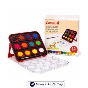 Camel ColorPAD Water Colour Cakes – 12 Shades (With Brush) Front View