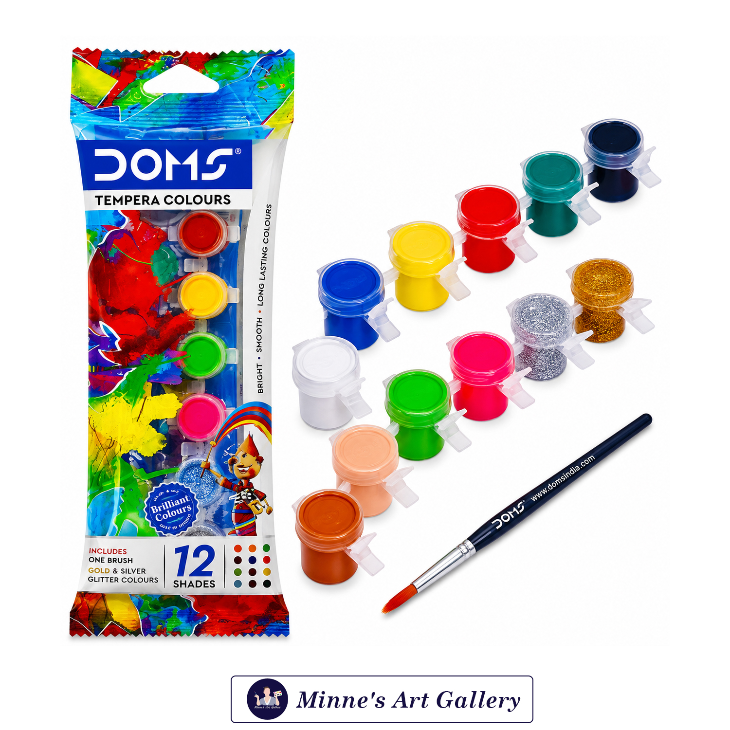 DOMS Tempera Colours Set – 12 Shades (3ml, With Brush) Front View