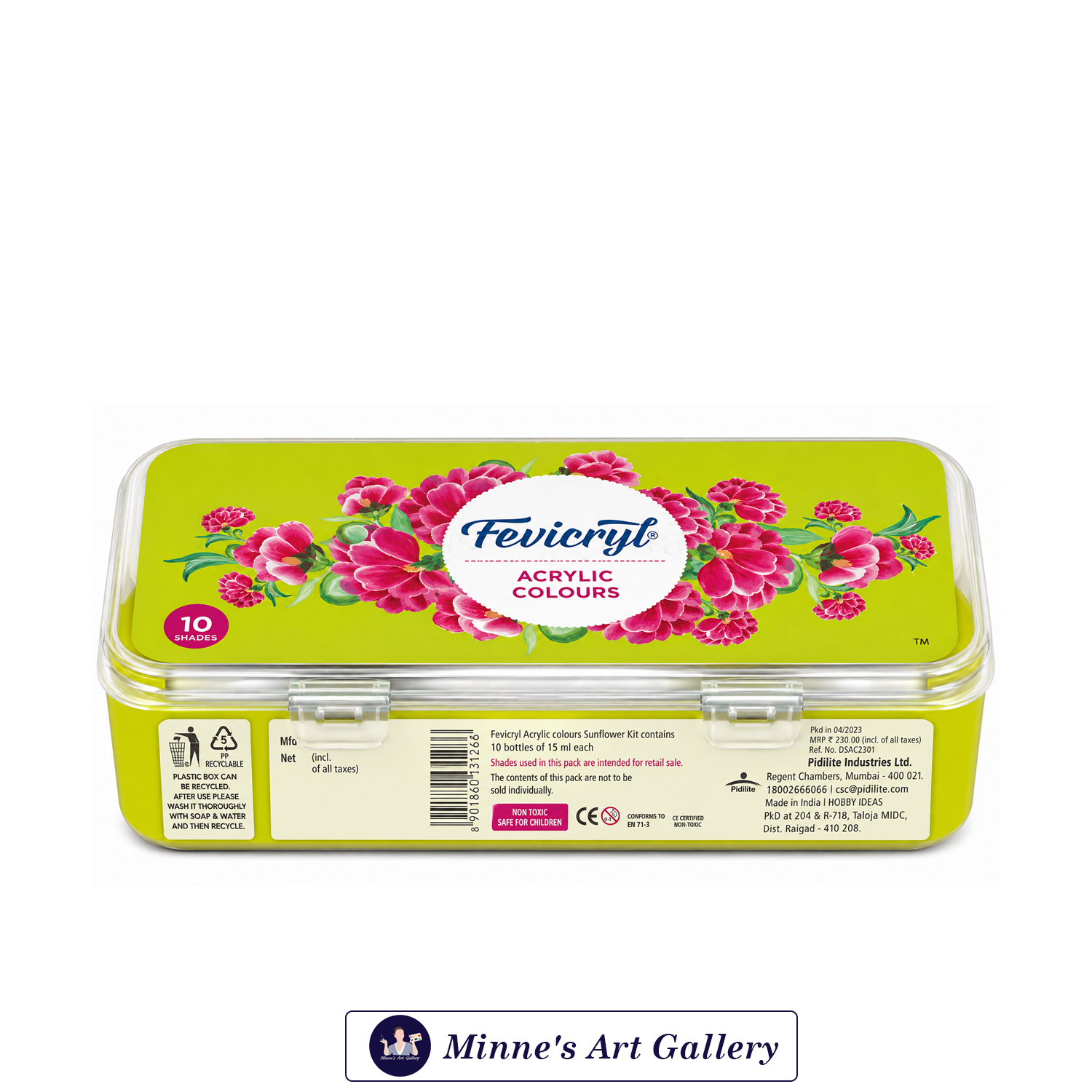 Fevicryl Acrylic Colours – 10 Shades (15ml) Front View