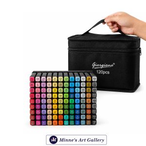 Giorgione Dual Tip Art Marker Set – 120 Colours with Carrying Bag Front View