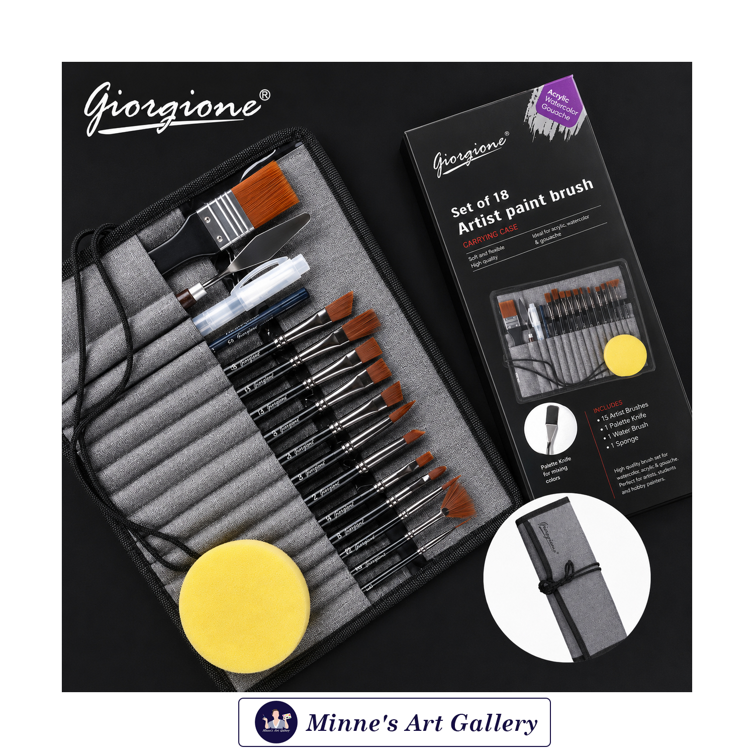 giorgione-set-of-18-artist-paint-brushes-carrying-case-set-back Giorgione 18 Piece Artist Paint Brush Set