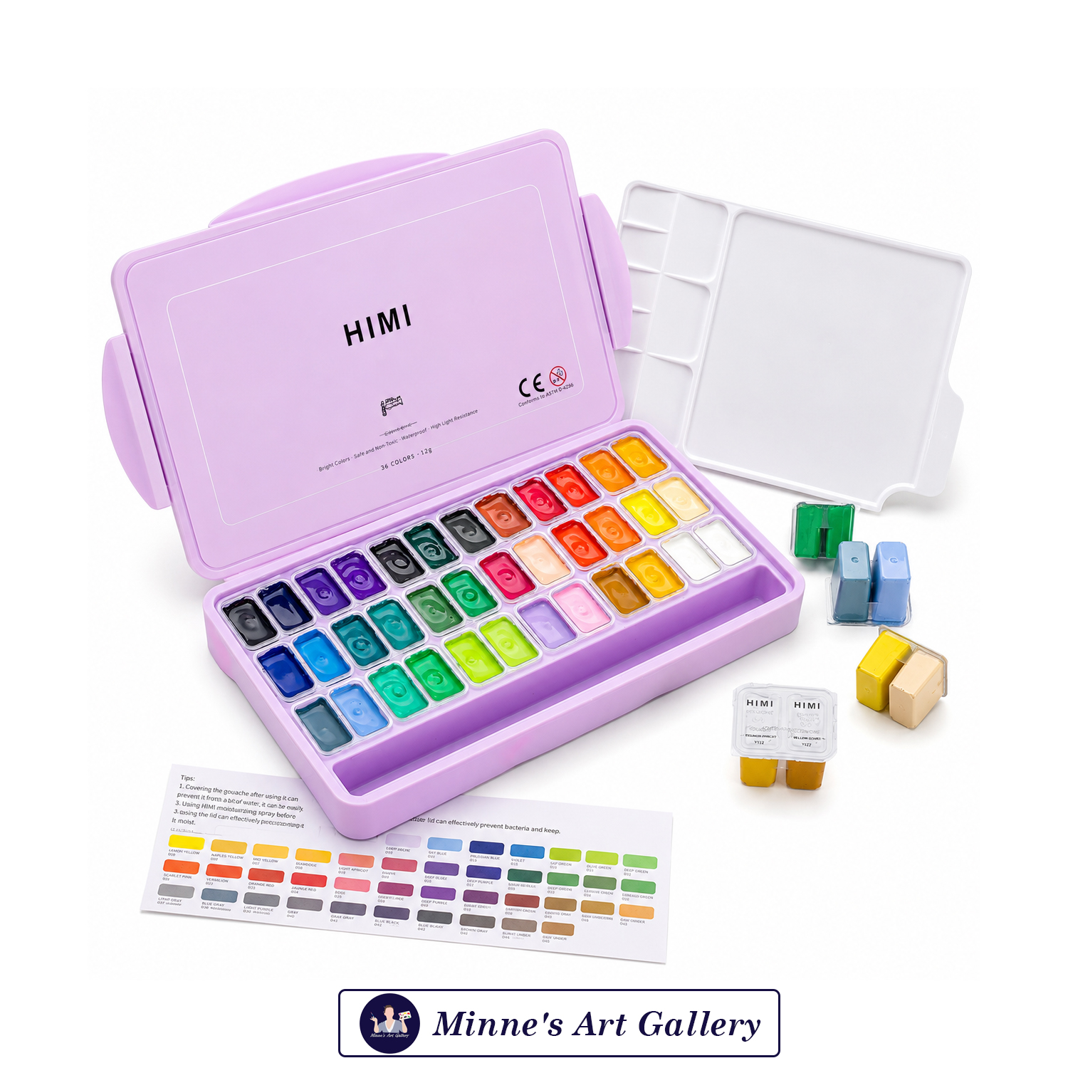 HIMI Gouache Paint Set – 36 Colours, Twin Cup, 12g – Purple Case