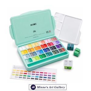 HIMI Gouache Paint Set – 48 Colours, Twin Cup, 12g – Green Case