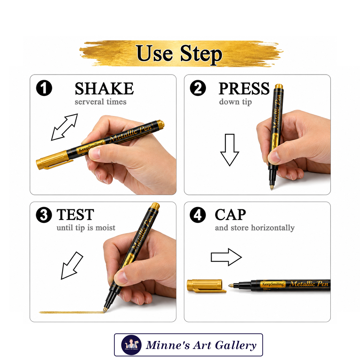 keep-smiling-metallic-marker-pen-gold-single-back Keep Smiling Gold Metallic Marker Pen for Artists