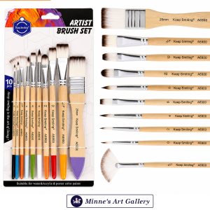 Keep Smiling Mixed Artist Brush Set – 10 Pieces A6900 Front View