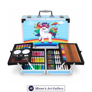145-Piece Kids Art Supplies Set Portable Aluminum Case Unicorn Sky Blue
