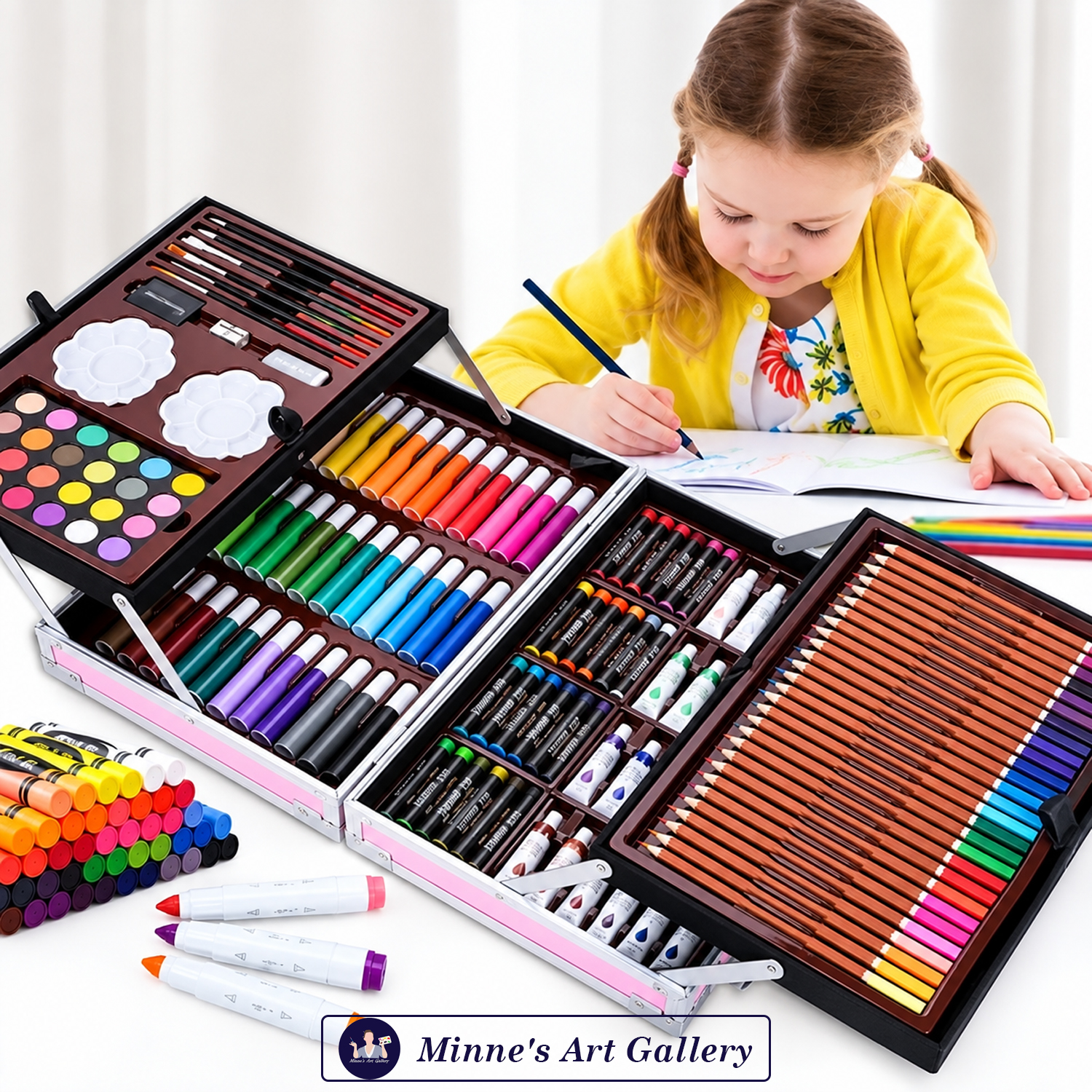 145-piece-kids-art-supplies-set-portable-aluminum-case-unicorn-sky-blue-usage Unicorn Sky Blue 145-Piece Kids Art Set for Drawing Colouring Painting and Crafts