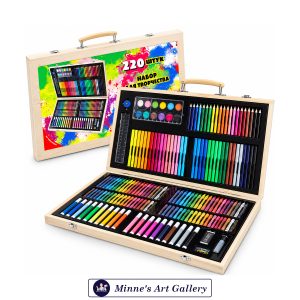 220-Piece Kids Art Supplies Set Portable Wooden Case