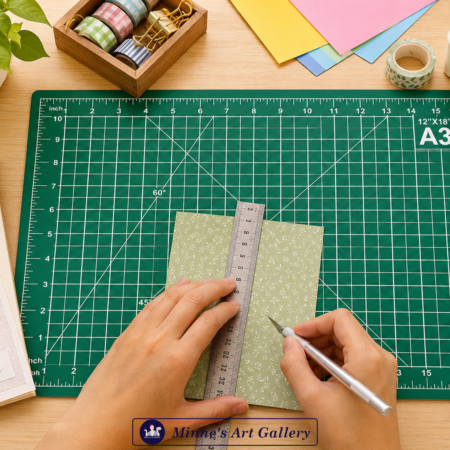 a3-cutting-mat-12x18-inch-green-usage Green A3 Cutting Mat for Paper Cutting and Craft Projects