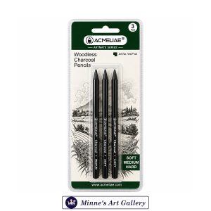 Acmeliae Woodless Charcoal Pencils 3 Pieces