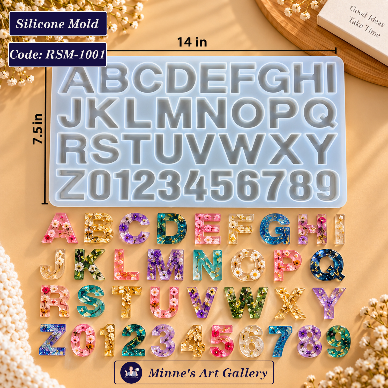 Alphabet and Number Silicone Mold 36 Cavity 14 × 7.5 Inch RSM-1001