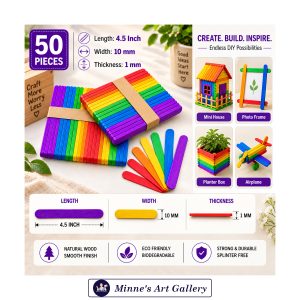 Colorful Wooden Craft Sticks 4.5 Inch 50 Pcs Rainbow Popsicle Sticks