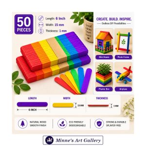 Colorful Wooden Craft Sticks 6 Inch 50 Pcs Rainbow Popsicle Sticks