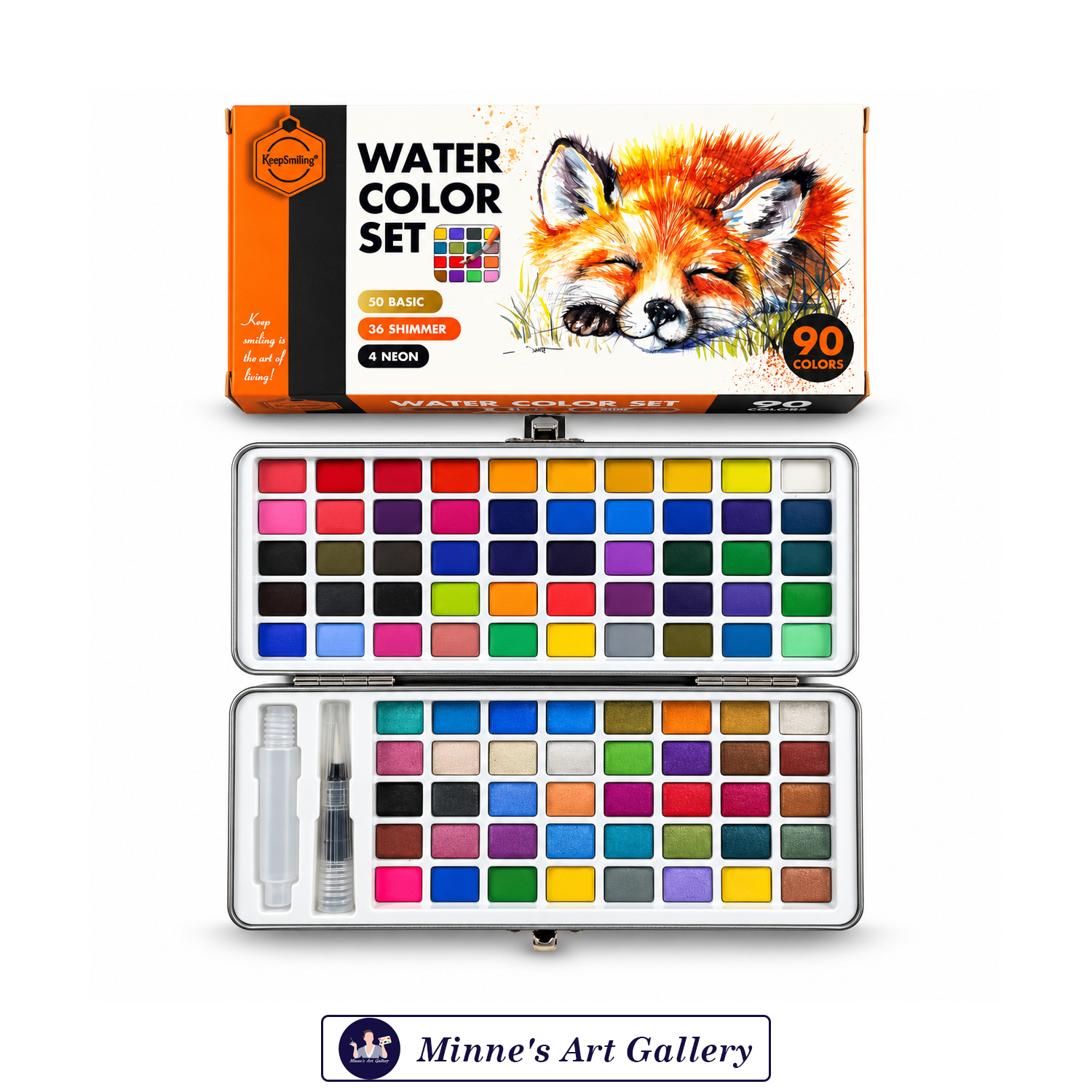 Keep Smiling Water Color Set 90 Colors B7130-90 with Water Brush and Metal Case