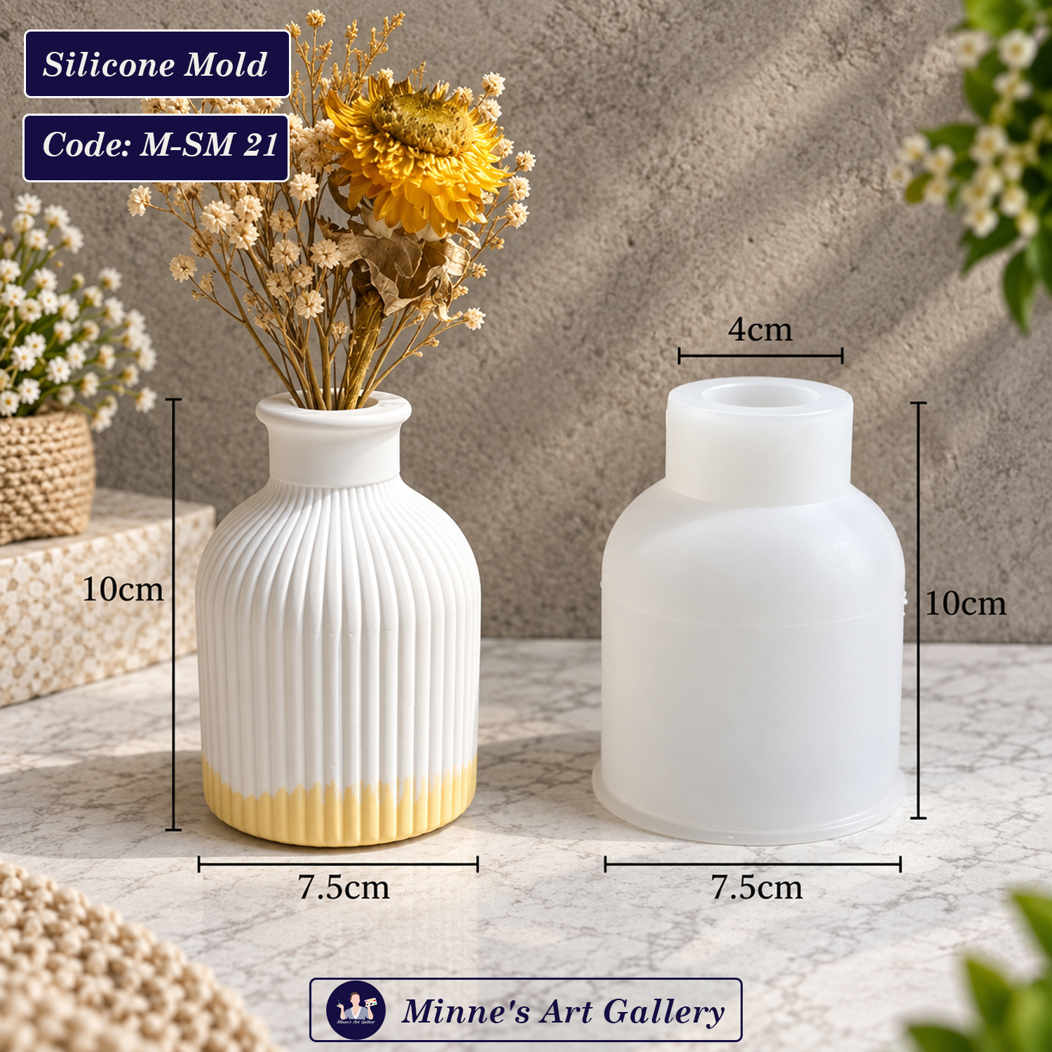 Silicone Mold Ribbed Flower Vase Mold M-SM21