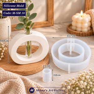 Silicone Mold Round Hollow Flower Vase Mold with Tube Holder M-SM10