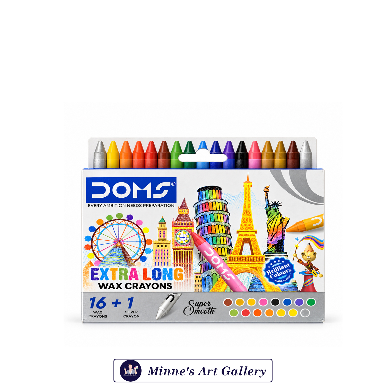 DOMS Extra Long Wax Crayons – 16 + 1 Silver Crayon