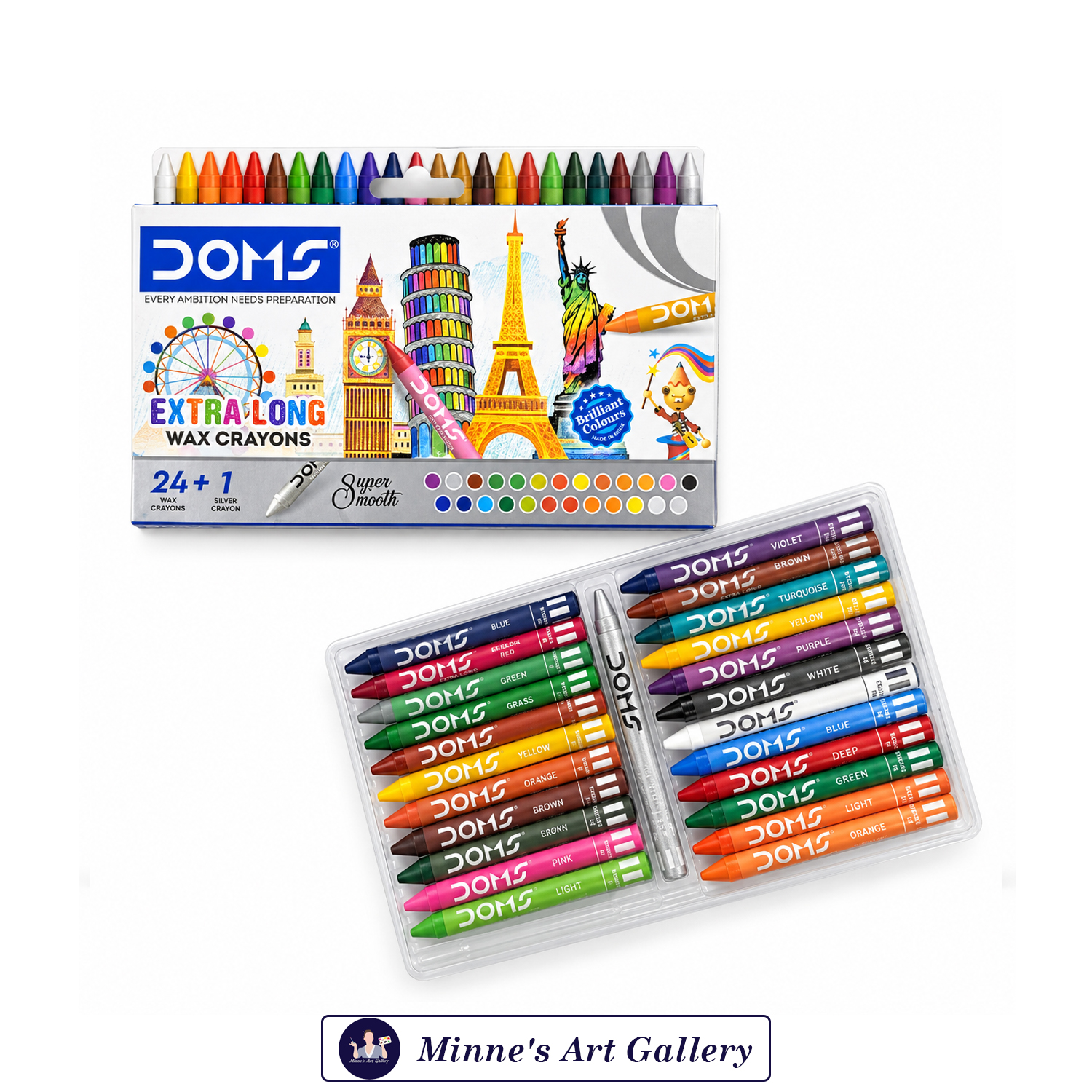 doms-extra-long-wax-crayons-24-plus-1-silver-crayon-details DOMS Extra Long Wax Crayons 24 + 1 Silver Crayon Product Details