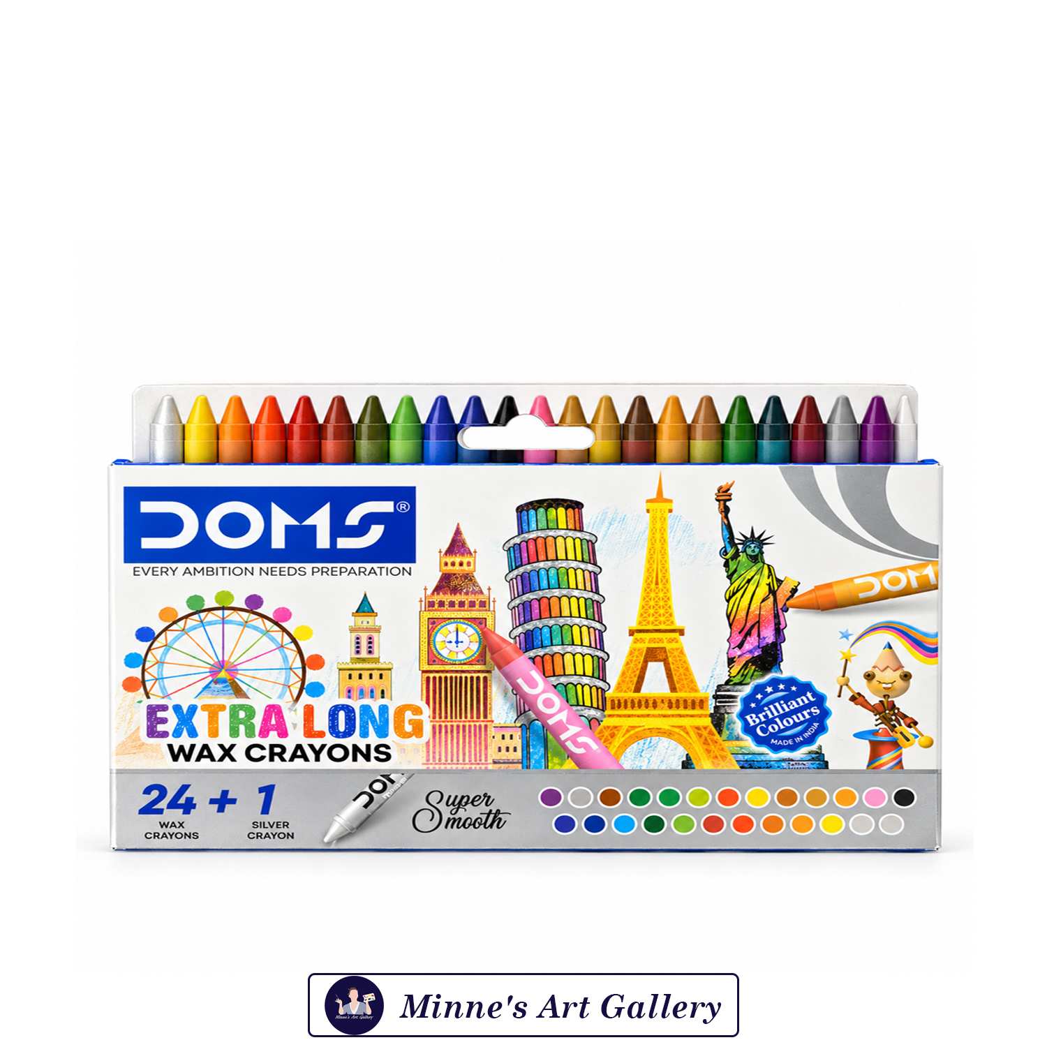 DOMS Extra Long Wax Crayons – 24 + 1 Silver Crayon