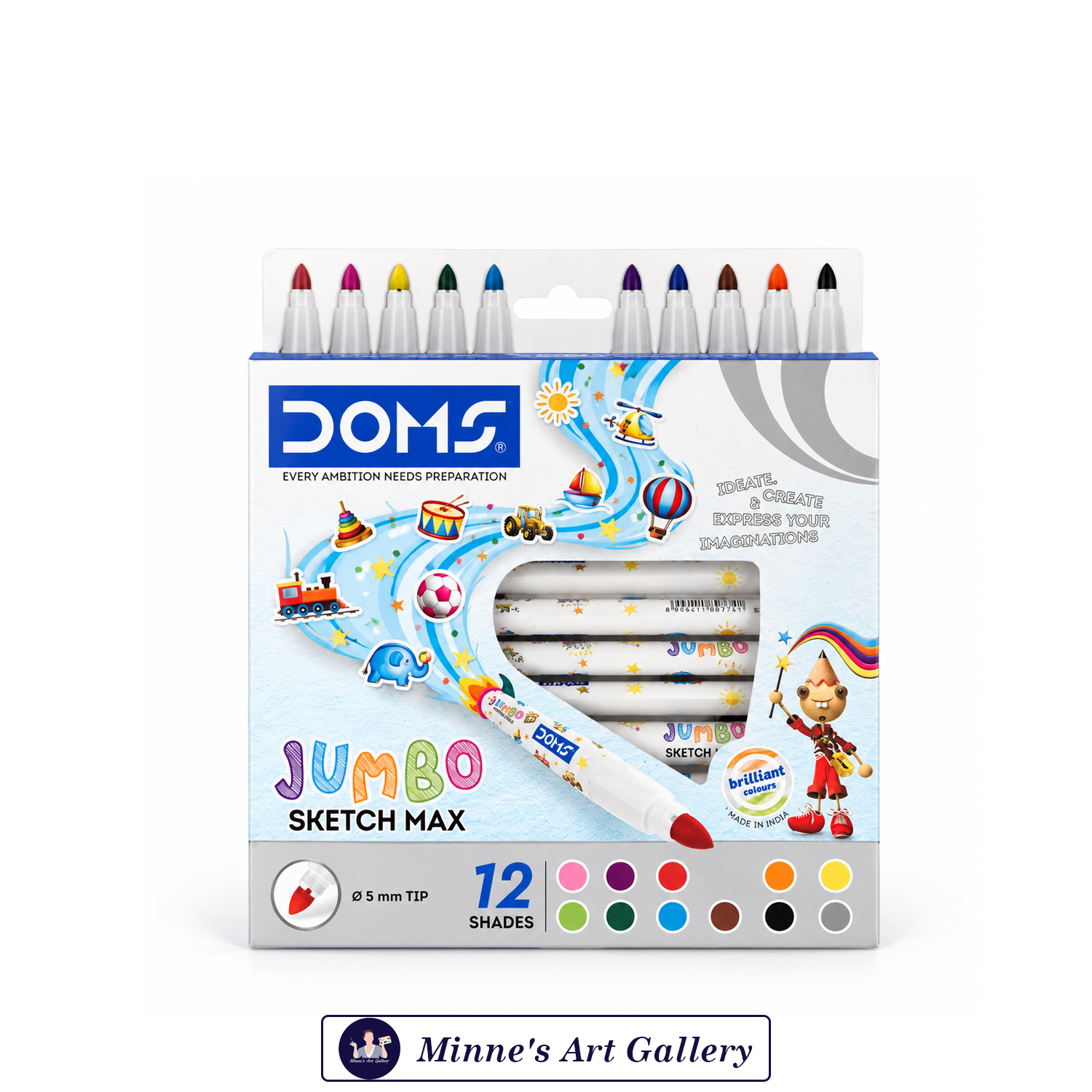 DOMS Jumbo Sketch Max Markers – 12 Shades – 5mm Tip