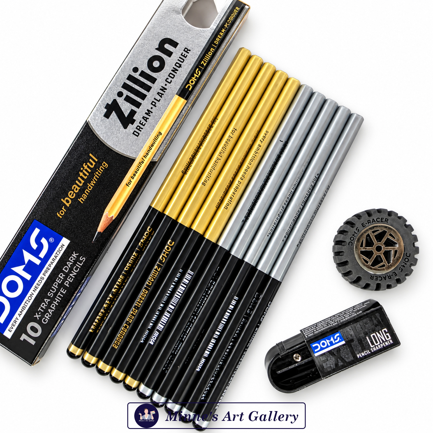 DOMS Zillion Extra Super Dark Graphite Pencils – 10 Pieces with Sharpener & Eraser