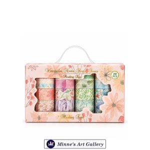 Songdao Watercolor Notes Series Washi Tape Set – 20 Pieces – Floral & Decorative Designs